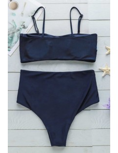 Dark-blue Color Block Padded High Waist Sexy Bikini Swimsuit