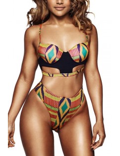 Brown Tribal Print Cutout Sexy 2pc Swimsuit