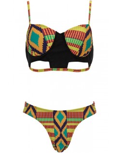 Brown Tribal Print Cutout Sexy 2pc Swimsuit