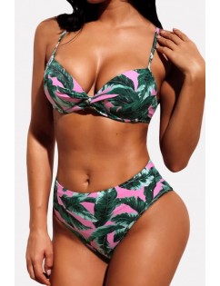 Green Tropical Push Up High Waist Sexy Bikini