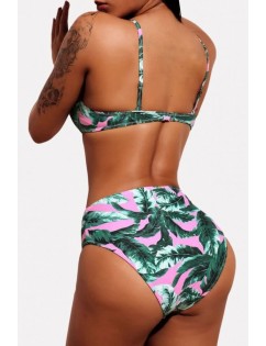 Green Tropical Push Up High Waist Sexy Bikini