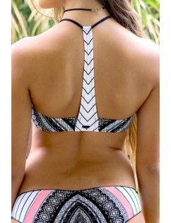 White Tribal Print High Neck Sexy Two Piece Swimsuit