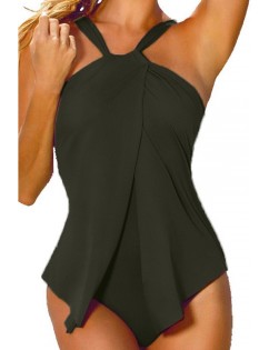 Army Green Halter Ruffle Sexy One Piece Swimsuit