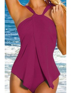 Halter High Neck Split Front Tied Backless Sexy One Piece Swimsuit