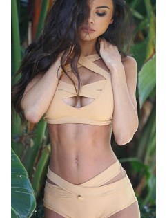 Solid Color Strappy Sexy Two Piece Swimsuit