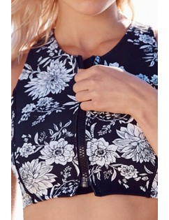 Black Floral Print High Waist Retro Two Piece Tankini Swimsuit