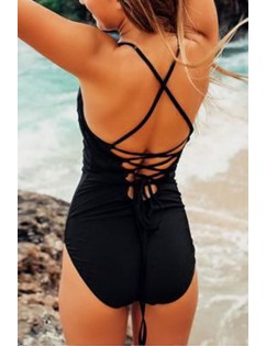 High Neck Padded Back Lace Up Sexy One Piece Swimsuit