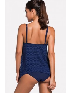 Dark-blue Lace Spaghetti Straps Sexy Tankini Swimsuit