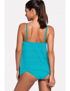 Light-blue Lace Spaghetti Straps Sexy Tankini Swimsuit