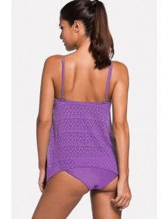 Purple Lace Spaghetti Straps Sexy Tankini Swimsuit