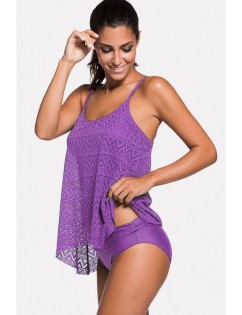 Purple Lace Spaghetti Straps Sexy Tankini Swimsuit