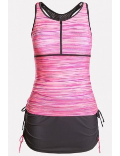 Pink Ombre Racer Back Skirted Sports Sexy Tankini Swimsuit