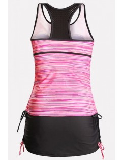 Pink Ombre Racer Back Skirted Sports Sexy Tankini Swimsuit