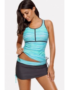 Light-green Ombre Racer Back Skirted Sports Sexy Tankini Swimsuit