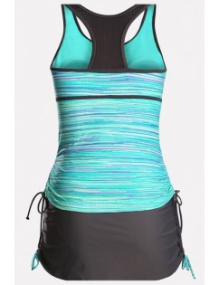 Light-green Ombre Racer Back Skirted Sports Sexy Tankini Swimsuit
