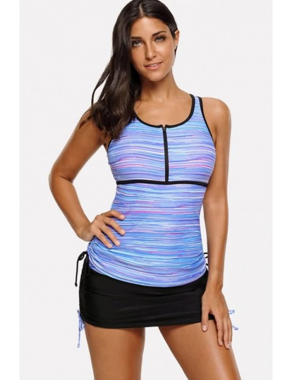 Light-purple Ombre Racer Back Skirted Sports Sexy Tankini Swimsuit