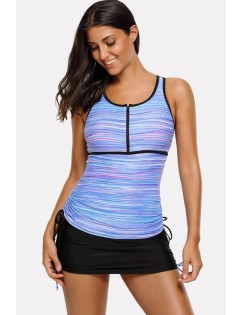 Light-purple Ombre Racer Back Skirted Sports Sexy Tankini Swimsuit