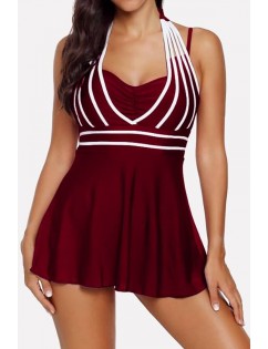 Ruched Contrast Stripe Halter Padded Sexy Tankini