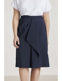 Dark-blue Stripe Draped Zipper Back Casual Plus Size Skirt