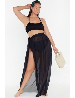 Black Mesh Sheer Slit Sexy Plus Size Skirt Cover Up