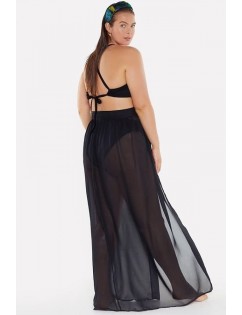 Black Mesh Sheer Slit Sexy Plus Size Skirt Cover Up