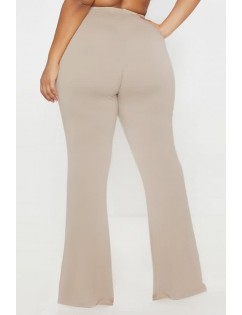 Beige High Waist Casual Plus Size Flared Pants