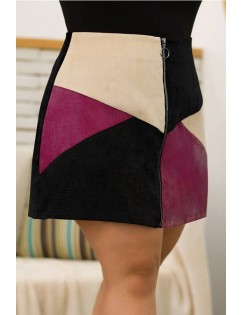 Black Color Block Zipper Up Casual Plus Size Skirt