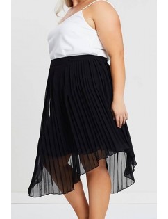 Black Mesh Splicing Pleated Casual Plus Size Skirt