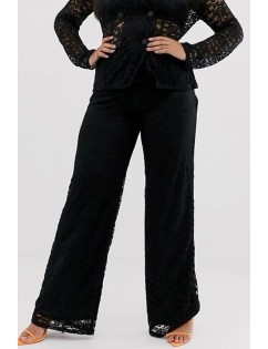 Black Lace Elastic Waist Chic Wide-leg Pants