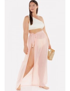 Pink Mesh Sheer Slit Sexy Plus Size Skirt Cover Up