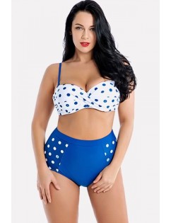 Blue Polka Dot Push Up High Waist Sexy Plus Size Bikini
