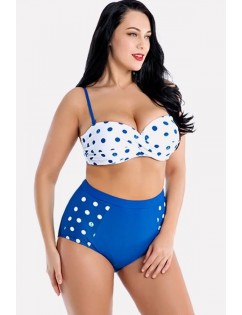 Blue Polka Dot Push Up High Waist Sexy Plus Size Bikini
