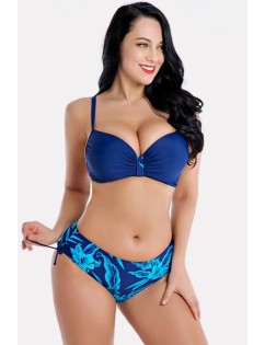 Blue Floral Underwire Push Up Tie Sides Sexy Plus Size Bikini