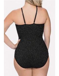 Black Crochet Lace Splicing Sexy Plus Size One Piece Swimsuit