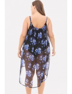 Light-blue Floral Print Spaghetti Straps Sexy Cover Up