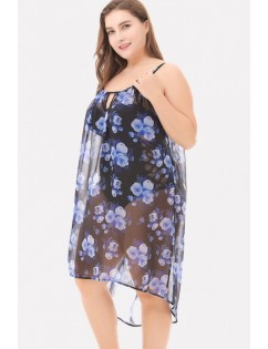 Light-blue Floral Print Spaghetti Straps Sexy Cover Up