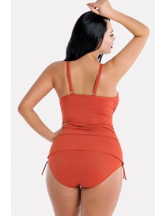 Orange Twisted Drawstring Tie Sides Sexy Plus Size Tankini Swimsuit