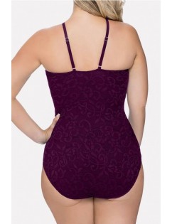 Purple Crochet Lace Splicing Sexy Plus Size One Piece Swimsuit