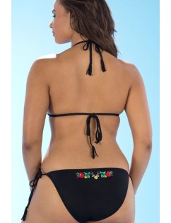 Black Halter Floral Embroidery Two Piece Plus Size Bikini Swimsuit