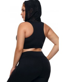 Black Hoodie Lace Plus Size Sports Bra