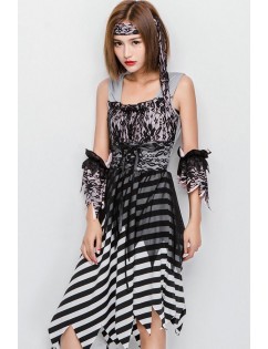 Black Sexy Lace Striped Pirate Cosplay Costume