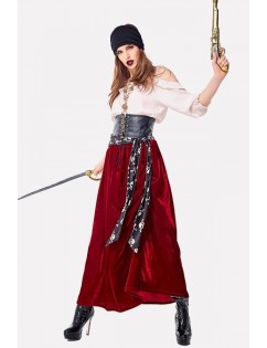 Dark-red Pirate Halloween Cosplay Costume