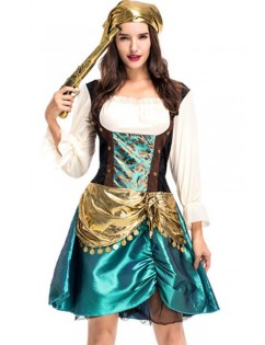 Green Gold Dress Halloween Pirate Costume