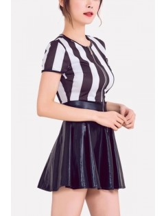 Black-white Stripe Referee Dress Sexy Halloween Costume