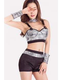 Silver Sexy Sequins Dancer Costume