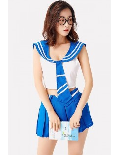 Blue-white School Girl Sailor Uniform Sexy Halloween Costume
