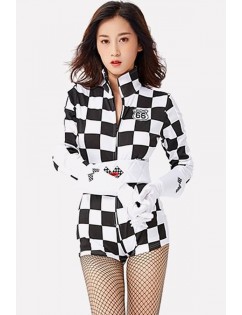 Black-white Checkered Racer Bodysuit Sexy Halloween Costume