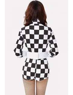 Black-white Checkered Racer Bodysuit Sexy Halloween Costume
