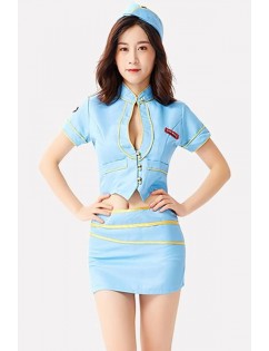 Light-blue Stewardess Sexy Halloween Costume