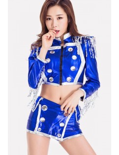 Blue Sexy Patent Leather Dancer Costume
